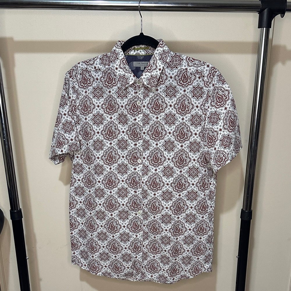 Ted Baker White and Brown Patterned Button-Down Shirt